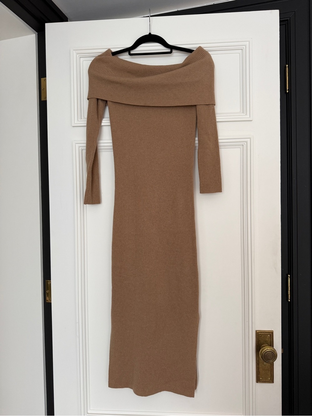 Saks Fifth Avenue Off-Shoulder Cashmere Maxi Dress in Camel - Picture 2 of 6